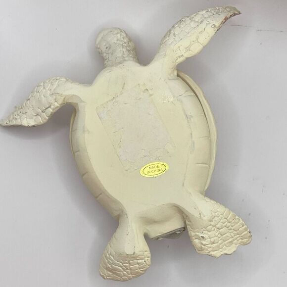 Ceramic Sea Turtle Trinket Box Cream White 6x6 Home Decor Beachy Vibes - Picture 8 of 9
